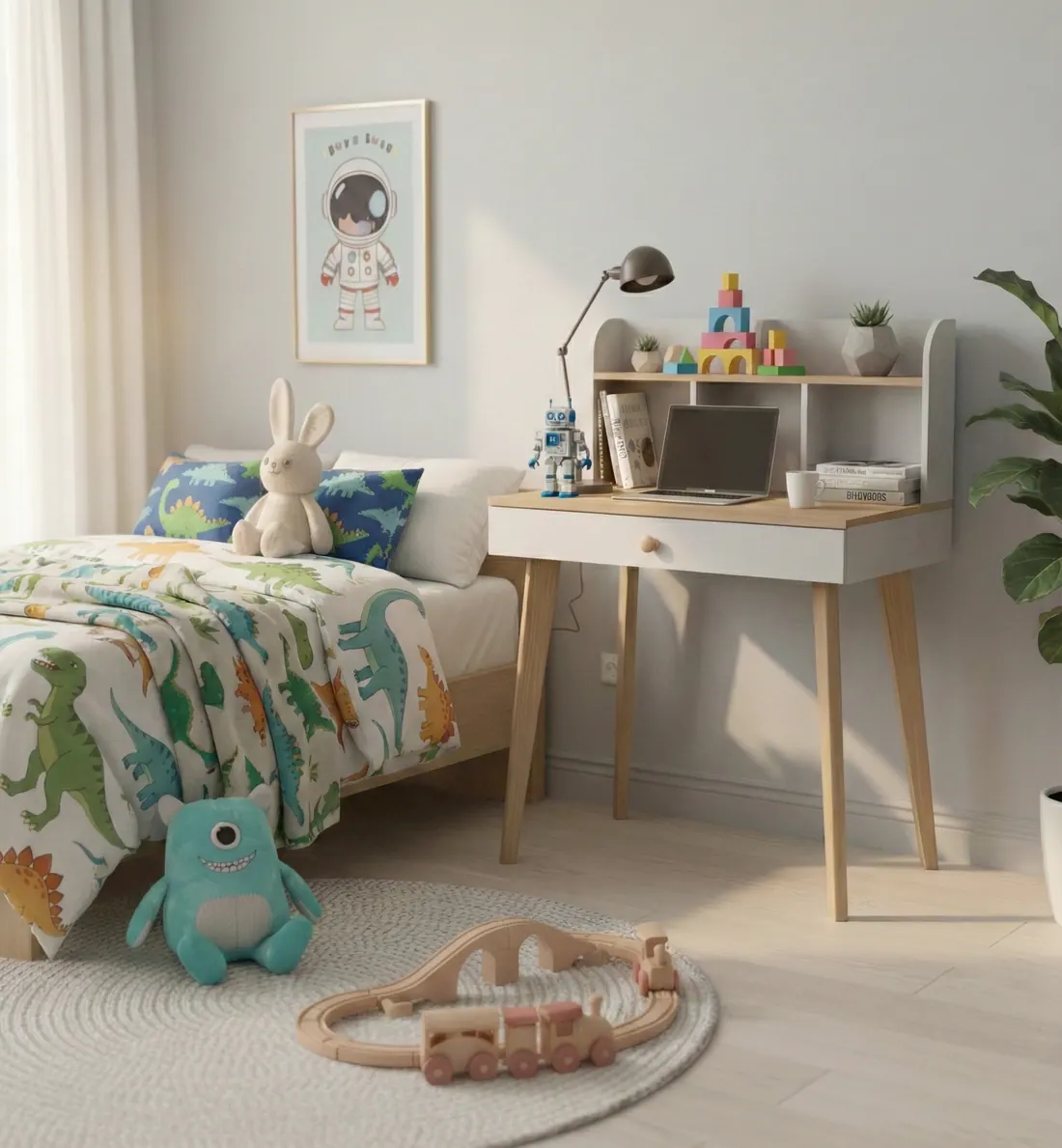 Escritorio ELIN, 1 cajón, patas madera