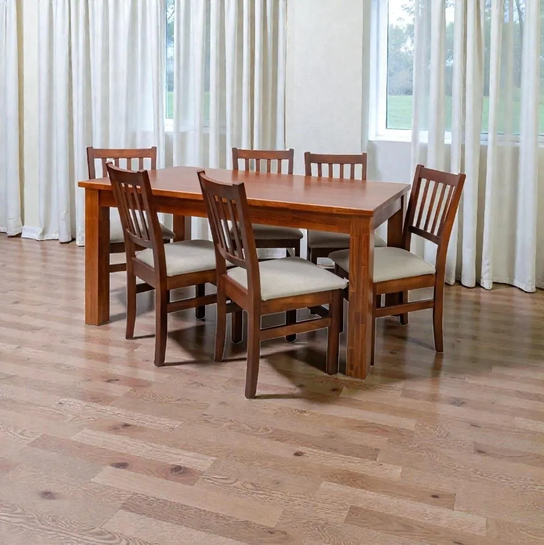 Juego de comedor 1,60 x 0,80 m Laqueado para 6 sillas de barrotes