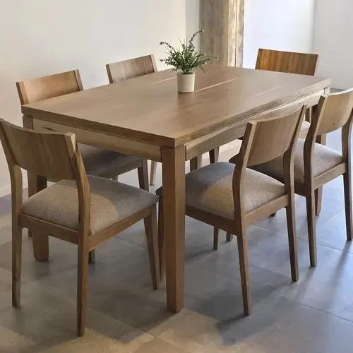 Juego de comedor 1,60 x 0,80 m Laqueado para 6 sillas con respaldo curvo