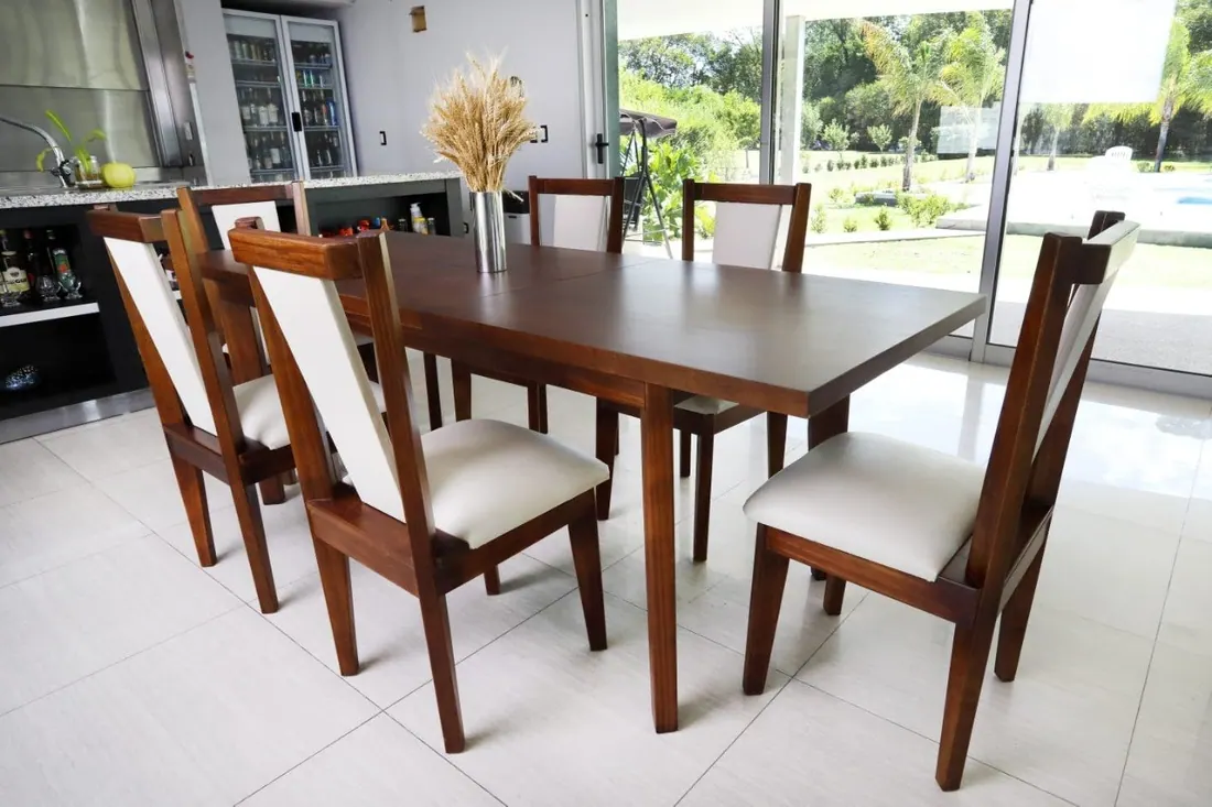 Juego de comedor extensible Laqueado para 6 sillas