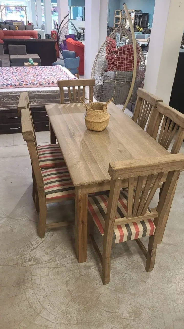 Juego de comedor 1,60 x 0,80 m Pino para 6 sillas